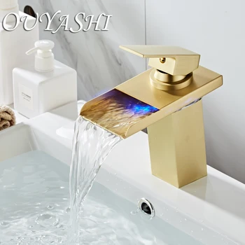 OUYASHI vonios baseino vandens maišytuvas bakstelėkite LED šviesos kabinoje sumontuoti vienu rankena vieną skylę šiuolaikinės krioklys