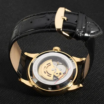 Naujas Prabangus Vyrai Automatinis Mechaninis laikrodis Diamond Skeletas Ciferblatas Juodas Laikrodis Odinis Dirželis Riešo Laikrodžiai dovanų Padėkos