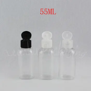 55ML Skaidraus Plastiko Butelis Flip Top Cap , 55CC Šampūnas / Losjonas Pakuotė Butelis , Tuščias Kosmetikos Dėžutę ( 50 VNT/Lot )