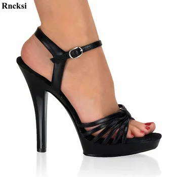 Rncksi Naujas Stiletto Su Platforma moterų mados batai 13cm Aukštos obcasie batų black pu Šokių Bateliai motociklo sandalai