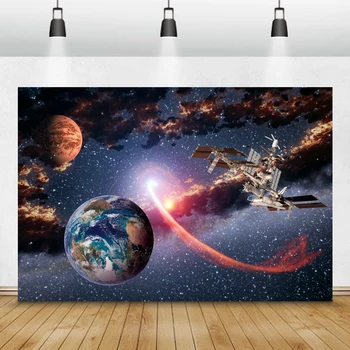 Laeacco Gimtadienio Photozone Visatos Erdvės Planetų, Žvaigždžių Meteoritas Glitters Baby Shower Fotografijos Backdrops Naujagimių Fonas