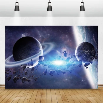 Laeacco Gimtadienio Photozone Visatos Erdvės Planetų, Žvaigždžių Meteoritas Glitters Baby Shower Fotografijos Backdrops Naujagimių Fonas