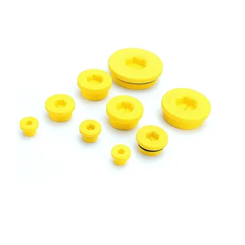 Šešiakampis plastikinių sandarinimo kištukas su sandarinimo žiedas vidinis sriegis plug cilindrų sustabdyti nesandarus kamštis geltona sandarus vidinis plug