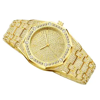 Aukso Vyrai Žiūrėti Bling Diamond Šalta Out Žiūrėti Prabangos Prekės Kvarco Verslo Vyrų Laikrodžiai Plieno Laikrodis zegarek meski reloj hombre
