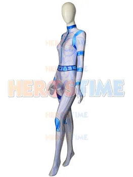 Spandex Balta Ir Mėlyna Kim Įmanoma Mūšis Kostiumas 3D Spausdinimo Helovyno Cosplay Superhero Zentai Bodysuit Užsakymą