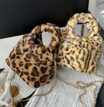 2021 Žiemos Nauja Seksuali Leopard Mažas Nešti Maišą Aukštos kokybės Minkštas Pliušinis Moterų Dizaineris Rankinės Grandinės Petį Krepšys