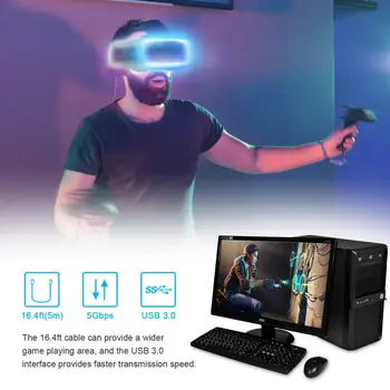5M Duomenų Eilutė Įkrovimo Kabelis Oculus Quest/2 Sąsaja VR Ausines USB 3.1 C Tipo Duomenų Perdavimo USB-A Tipo C Kabelio VR Priedų