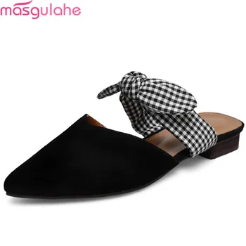 Masgulahe 2018 mados pavasario rudens batai moteris nurodė, kojų seklių atsitiktinis mulų batai verstos odos šlepetės moterims juoda
