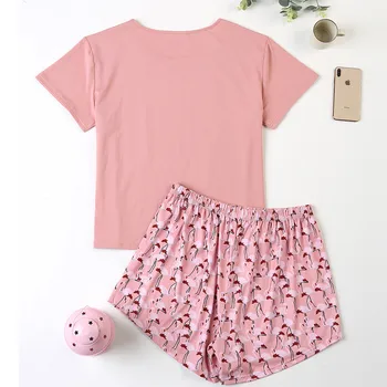 2020 Negabaritinių Housewear Nustatyti Rožinė Pižama Moterų Qianding Krano Spausdinti Vasaros Laisvalaikį Trumpas Rankovės Šortai Pajama Rinkinys