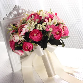 Karšto pardavimo Elegantiškas, Spalvingas Nuotaka Bridesmaid Rose Dirbtinis Rankose Laikydami Vestuvių Gėlės, Vestuvių Puokštės, skirtos Šalies Apdaila