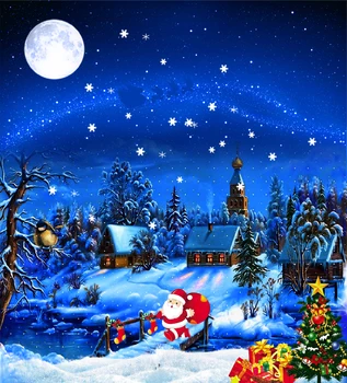 VinylBDS Linksmų Kalėdų Backdrops Fotografijos Tamsiai Mėlynas Dangus, Naktį Sniego Žemės Fono Foto Studija Kalėdų Senelis Kalėdų Eglutės