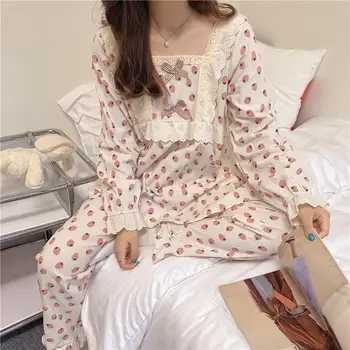 Korėjos spausdinimo pižama nėrinių mielas šalis