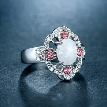 Visisap Dirbtinis Australija Opals Lady Žiedą Rožinės spalvos Cz Akmenys Didmeninė Žiedai Moterims Jubiliejų, Dovanų, bižuterijos B1379