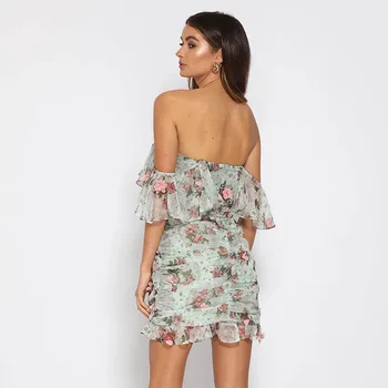 2020 karšto pardavimo mados seksualus šifono suknelė beach vacation Spausdinti suknelė su gėlių modelio Žodis apykaklės Stora seksualus maišelį klubo suknelė