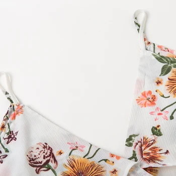 JuneLove 2019 m. vasarą spageti dirželis moterų suknelė gėlių spausdinti pelenų ponios vestidos-line v-kaklo moteriška suknelė