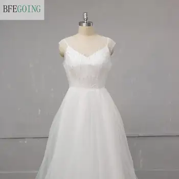 Baltas Tiulis Duobute Nuotakos suknelė Scoop Grindų ilgis Vestuvių suknelė Teismas Traukinio Užsakymą