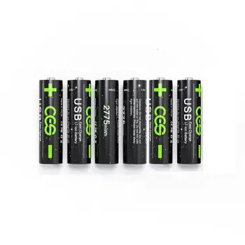 6PCS Įkraunama ličio polimerų baterija AA 1,5 V 2775 mWh baterija USB greito įkrovimo