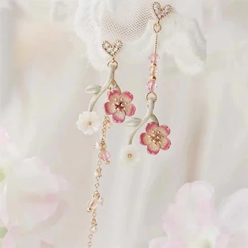 Japonijos korėjiečių Sweet Pink Gėlių Ilgai Kutas Auskarai 
