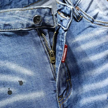 Italijos originalus džinsai dsq stiprus dėvėti skylę užlopyti dažų dot hip-hop slim fit elastinės kelnės vidurio juosmens minkštųjų kelių spalvų