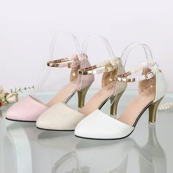 Mados Baltas Dirželio Sagtis Aukšto Kulno Shoes2021 Moterų Klasikinis Aukštos Kokybės Ponios Rožinė Komfortą Stiletto Seksualus Šalies Blizgančiais Kulnais