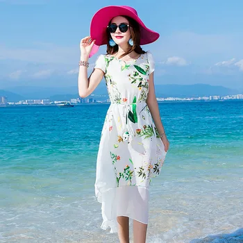 White Beach Vasaros Suknelė Moterims, Elegantiškas Ilgas Šalis Suknelė Spausdinti Gėlių Suknelės Slim Ponios Office Dėvėti Vestidos LWL1560