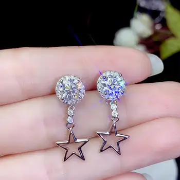 Išskirtinį šviečia moissanite perlas stud auskarai 925 sterlingas sidabro auskarai apvalios perlas shinny geriau nei deimantų dovanų penkių žvaigždučių