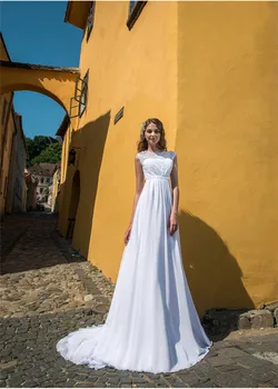 Elegantiškos Nėrinių Viršų Imperijos Juosmens Balto Vestuvių Suknelės, Nėriniai Atgal Paplūdimio Vestuvių Suknelės 2020 Užsakymą Tvarstis Atgal Pavasario Moterų Suknelė