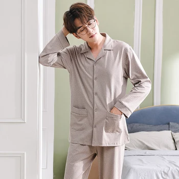Žmogaus Pižama Plius Size3XL Pasukite Žemyn Apykaklės Geometrinis Pižama Rinkiniai Rudens-Žiemos Vyrų Mados Sleepwear Vyrų Atsitiktinis Homewear Kostiumas