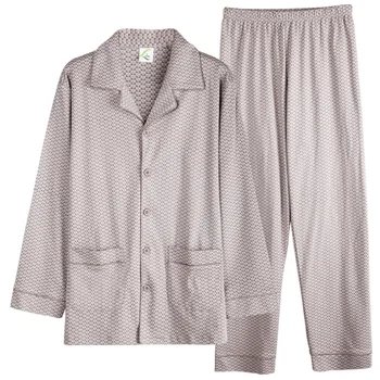 Žmogaus Pižama Plius Size3XL Pasukite Žemyn Apykaklės Geometrinis Pižama Rinkiniai Rudens-Žiemos Vyrų Mados Sleepwear Vyrų Atsitiktinis Homewear Kostiumas