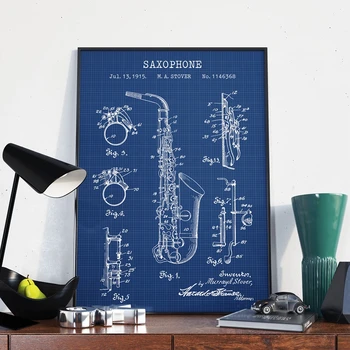 Saksofonas Patentų Derliaus Plakatas Spaudinių Muzikantas, Saksofonininkas Dovanos Muzikos Instrumentas Projektą Meno Drobė, Tapyba Sienų Dekoras