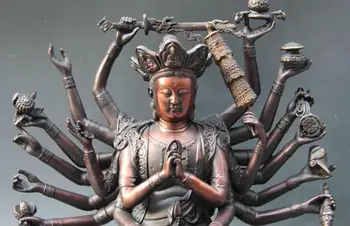 Tibeto Budizmas Fane Raudona, Vario, Bronzos Aštuoniolika rankos Ushnisha Vijaya Budos Statula