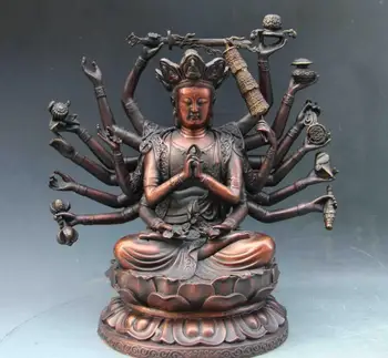 Tibeto Budizmas Fane Raudona, Vario, Bronzos Aštuoniolika rankos Ushnisha Vijaya Budos Statula