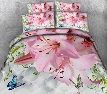Pink gėlių 3D patalynės komplektas Twin Karalienė California King bed cover dvigulė Lova nustatyti drobulė Antklode Padengti Užvalkalas king size