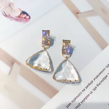 Mados rinkinys su geometrinėmis trikampis krištolas skaidrus, pakabukas auskarai papuošalai Korėja madinga prabangūs auskarai moterims