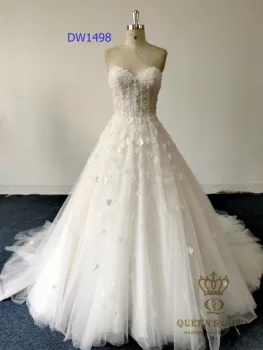 Naujas-Line nuotakos suknelę, Dramblio kaulo, brangioji iškirpte 3D gėlių nėrinių vestuvinė suknelė