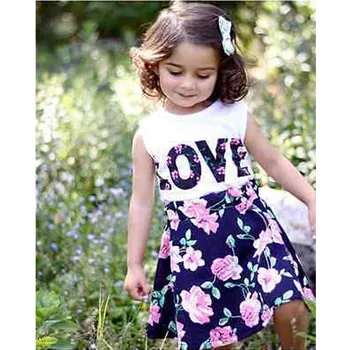 Naujų Bamblys Baby vaikų Vaikams baby Girl Gėlių sijonas Trumpas Rankovės Top Marškinėliai+Kelnės Apranga Nustatyti atsitiktinis saldus drabužiai