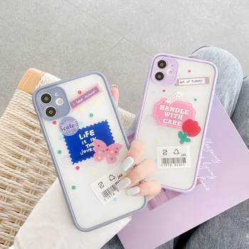 Mielas Meno Gėlės Skaidri Etiketės korėjos Telefono dėklas Skirtas iPhone 11 Pro Max Xr X Xs Max 7 8 Pulse SE 2020 Atvejais, Minkštos TPU Dangtis
