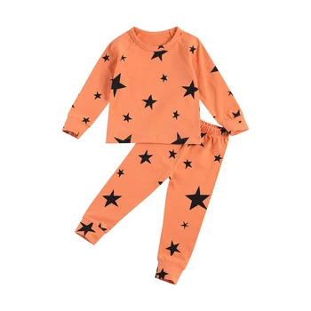 Vaikų Žvaigždės Spausdinti Pajama Nustatyti ilgomis Rankovėmis Apvalios Kaklo Viršuje Ilgos Kelnės su Elastinga Minkšta Sleepwear Kostiumas 0-24M