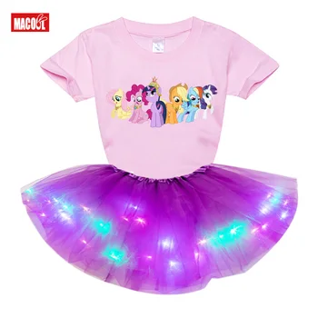 Merginos šviesos Tutu Suknelė rinkiniai Princesė maža Mergaitė Nustatyti 2020 m. Vasarą Birthday party dress 2vnt Šviesos Tutu Suknelė+Marškinėliai Kostiumas