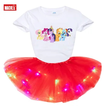Merginos šviesos Tutu Suknelė rinkiniai Princesė maža Mergaitė Nustatyti 2020 m. Vasarą Birthday party dress 2vnt Šviesos Tutu Suknelė+Marškinėliai Kostiumas
