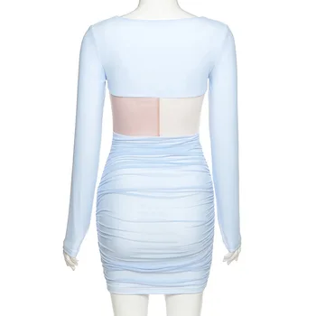 Missnight Bodycon Suknelė Kratinys Ilgomis Rankovėmis Suknelės Moterims Atsitiktinis Ruched Sexy Mini Suknelė Su V Kaklo Y2k Suknelė Streetwear 2021