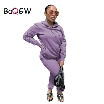 BaQGW Moterų Žiemą Storas Šiltas Dviejų dalių Komplektas Komplektai Tracksuit Negabaritinių Hoodie ir Kelnės Atsitiktinis Jogger Kostiumas 2 Gabalas Rinkinys Moterims