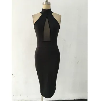 Sexy Juoda, Juoktis, Golfo Rankovių Suknelės Naujos Vien Prasiskverbia Pro Skylę Moterų Suknelė Bodycon Šalies Klubas Dėvėti Atsitiktinis Biuro Midi Suknelė