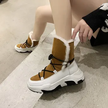 Moterų platforma sniego batai 2020 m. žiemos batai Plius kašmyras Mados studentas, Šiltas sportbačiai mergina Aukšto kulno trumpi batai