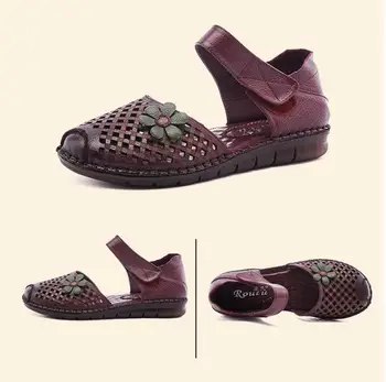 2019 Vasaros sandalai, batai moterims, butas kulnas natūralios Odos atsitiktinis sandalai ranka prisiūta baotou butas sandalai