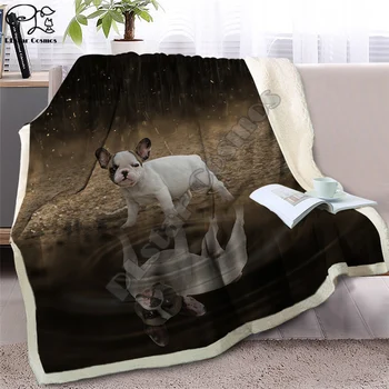 Pug Sherpa Antklodę ant Lovos Gyvūnų Mesti Antklodę Vaikams Šunų Atspindys Lovatiesė 3D prancūzų Buldogas Šuniukas, Sofos Padengti stiliaus-3