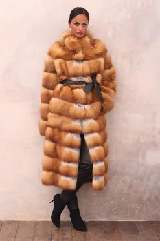 2019New Stiliaus Moteris Nekilnojamojo Red Fox Fur Coat Visą Pliaupti Stovėti Apykaklės, Ilgi Paltai Moterims Kailiniai Natūralaus Striukė Žiemos Mados, Prabangos FC-077