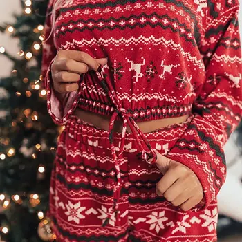 Rudenį Kalėdų Snaigės Spausdinti Moterys Nustatyti Ilgomis Rankovėmis Raišteliu Moteriškos Palaidinės Ir Kelnės Kombinezonas Streetwear Atsitiktinis Lady Rinkiniai