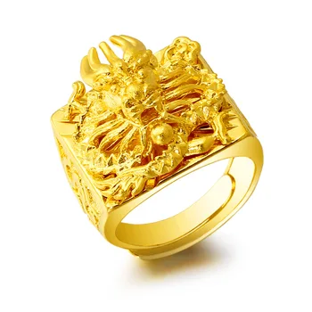Drakono Žiedas, Geltonos Aukso Užpildytas Klasikinis Mens Žiedas Juosta Valdinga Papuošalai