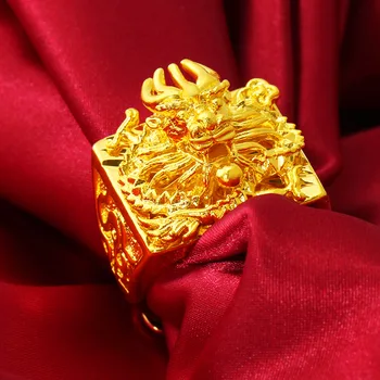 Drakono Žiedas, Geltonos Aukso Užpildytas Klasikinis Mens Žiedas Juosta Valdinga Papuošalai